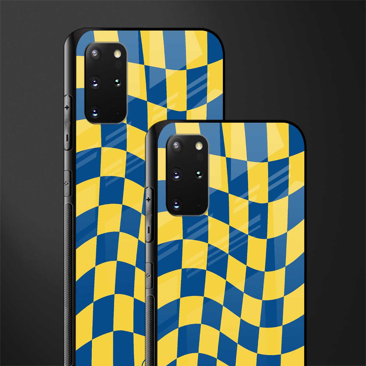 yellow blue trippy check pattern glass case for samsung galaxy s20 plus image-2