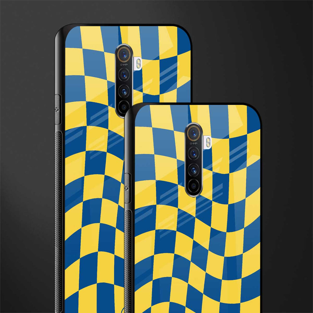 yellow blue trippy check pattern glass case for realme x2 pro image-2