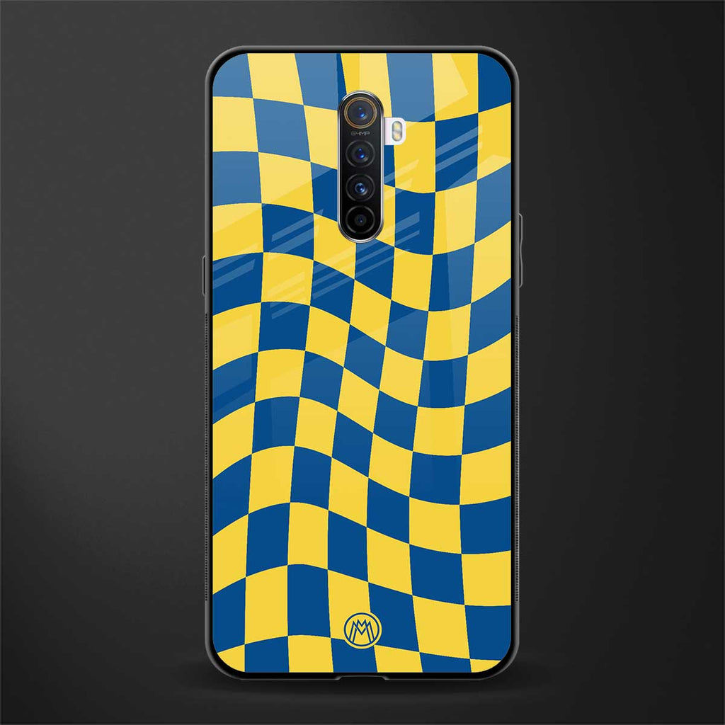 yellow blue trippy check pattern glass case for realme x2 pro image