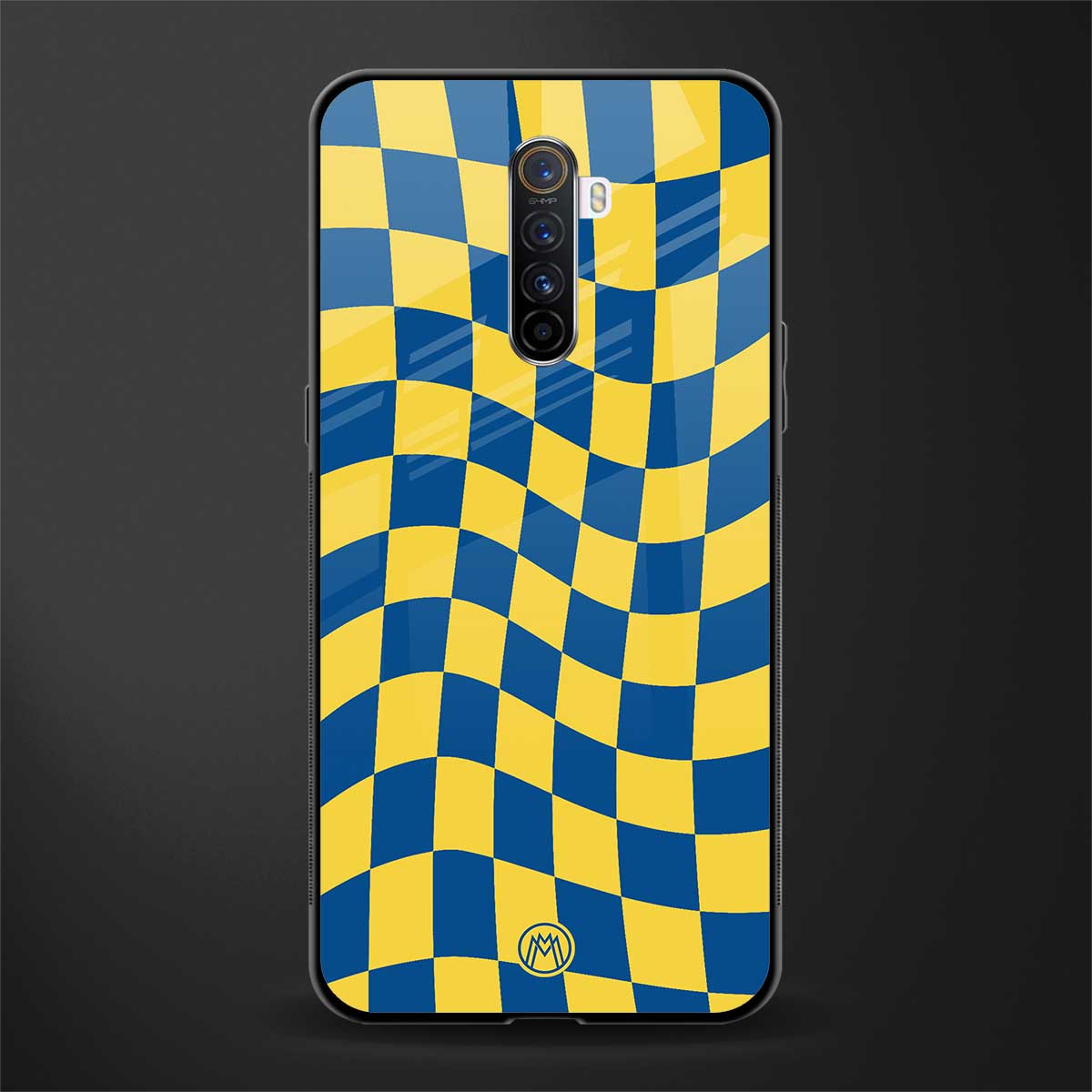 yellow blue trippy check pattern glass case for realme x2 pro image