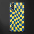 yellow blue trippy check pattern glass case for vivo y20i vivo y20t image