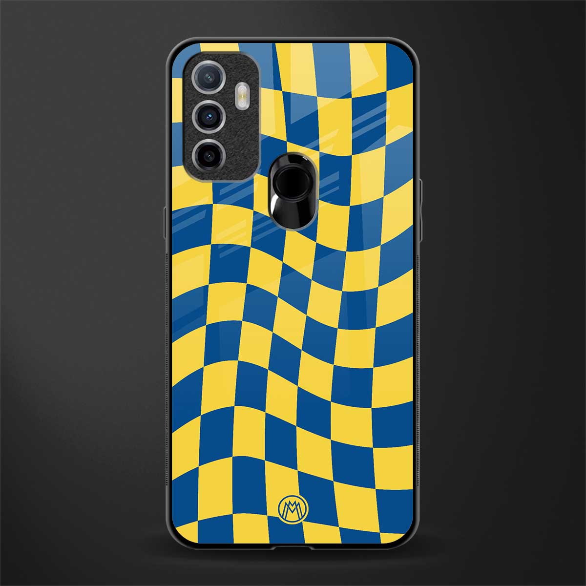 yellow blue trippy check pattern glass case for oppo a53 image