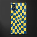 yellow blue trippy check pattern glass case for vivo v17 image