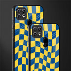 yellow blue trippy check pattern glass case for oppo a15s image-2