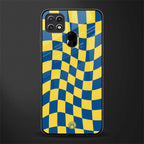 yellow blue trippy check pattern glass case for oppo a15s image