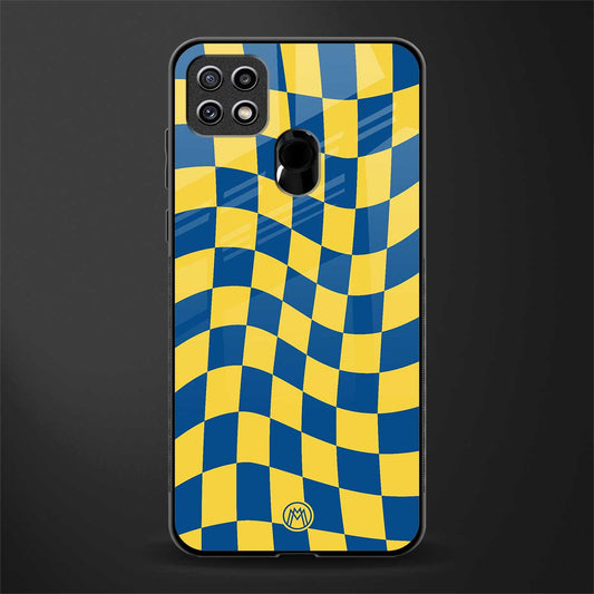 yellow blue trippy check pattern glass case for oppo a15s image