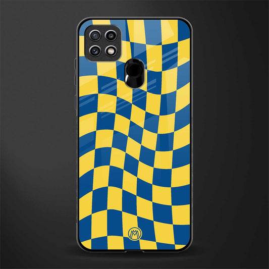 yellow blue trippy check pattern glass case for oppo a15 image