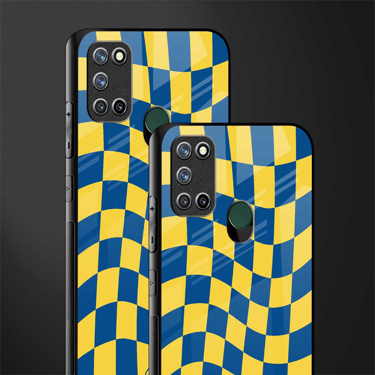 yellow blue trippy check pattern glass case for realme 7i image-2