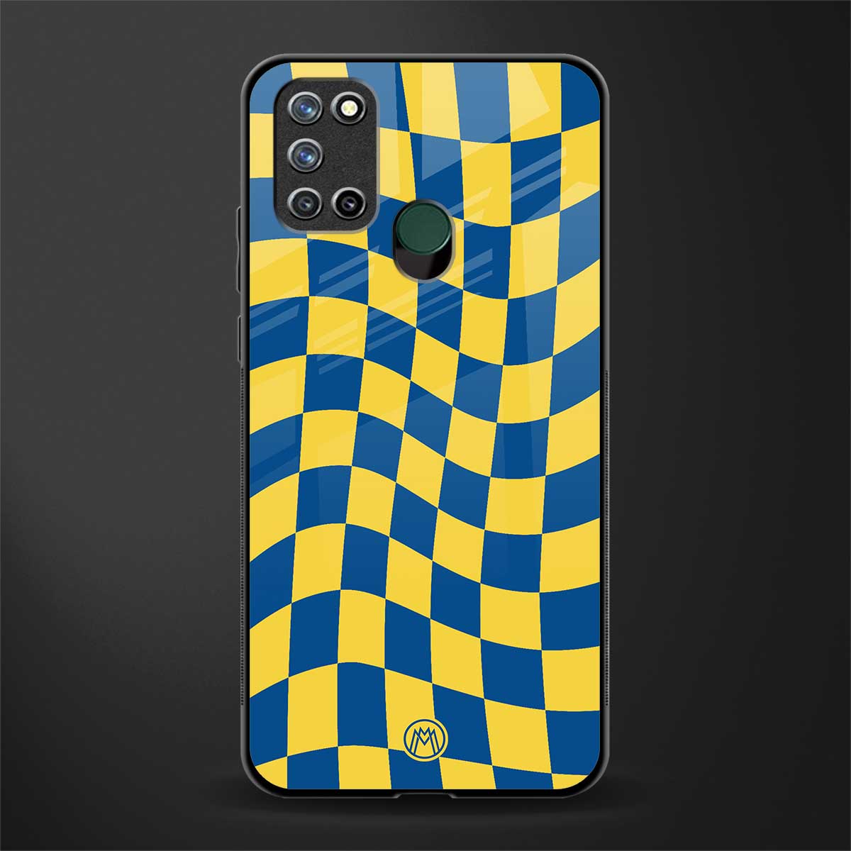 yellow blue trippy check pattern glass case for realme 7i image