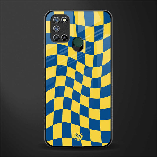 yellow blue trippy check pattern glass case for realme 7i image