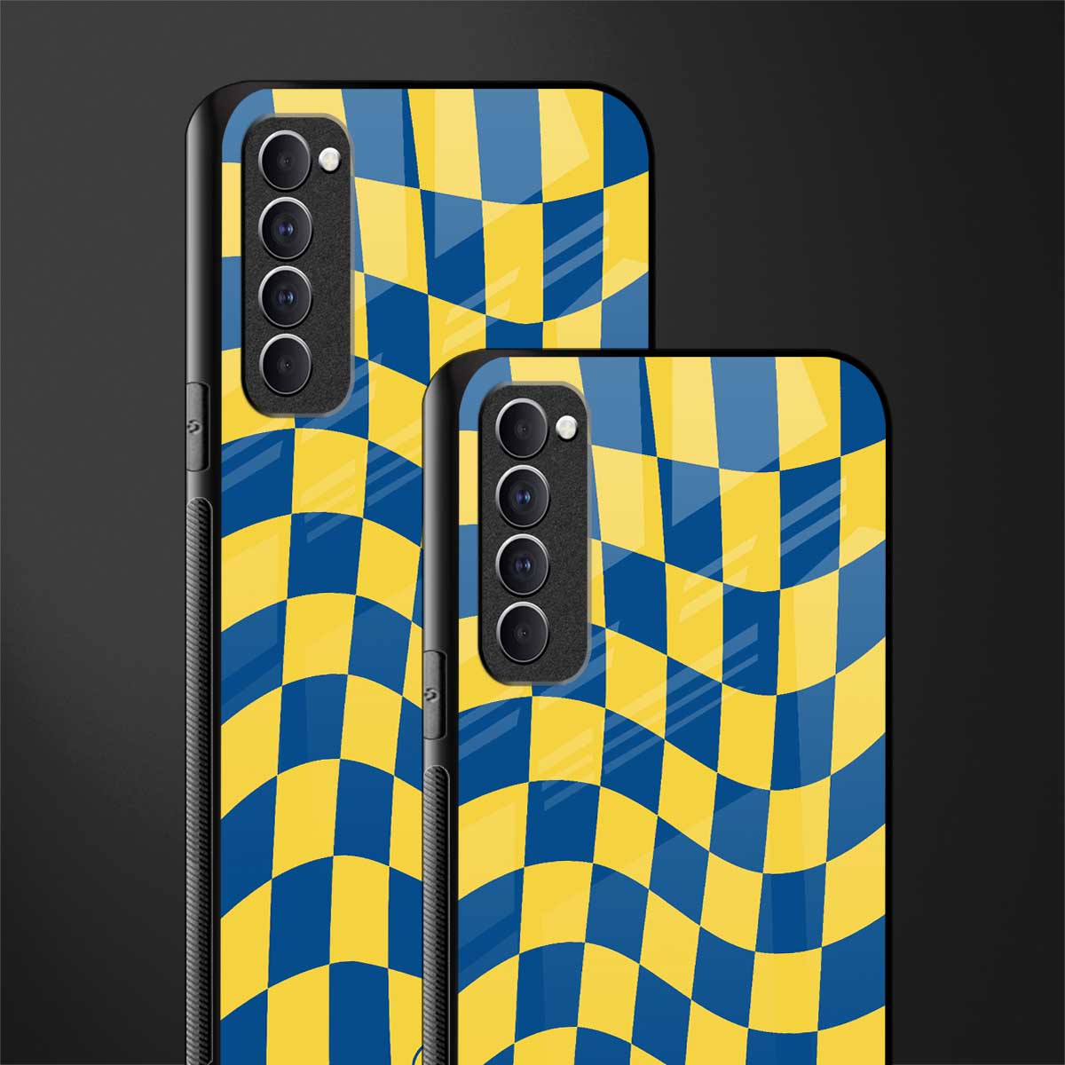 yellow blue trippy check pattern glass case for oppo reno 4 pro image-2