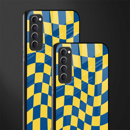 yellow blue trippy check pattern glass case for oppo reno 4 pro image-2