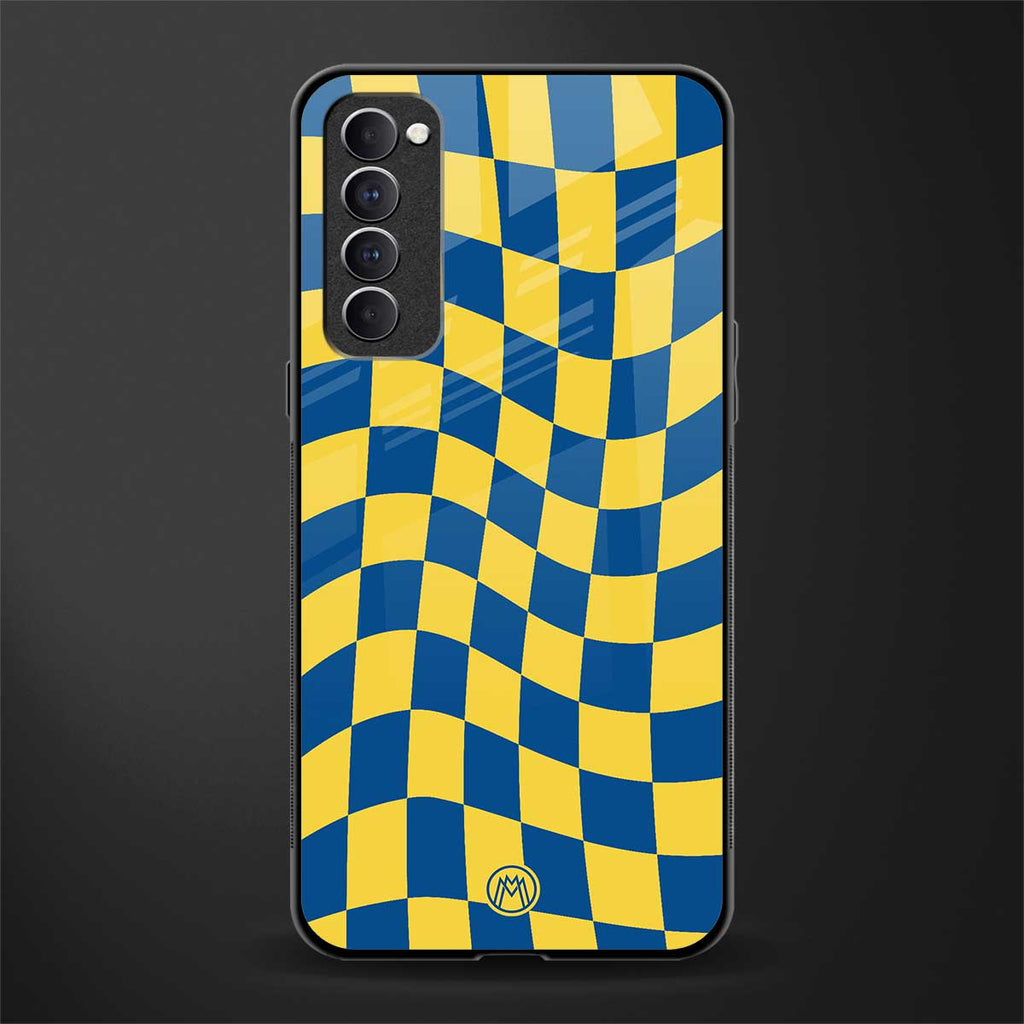 yellow blue trippy check pattern glass case for oppo reno 4 pro image