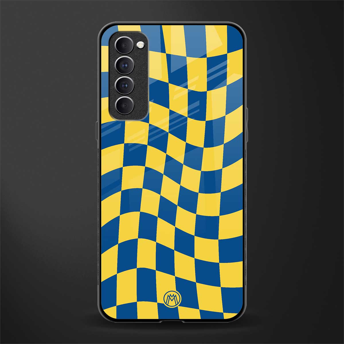 yellow blue trippy check pattern glass case for oppo reno 4 pro image