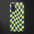 yellow blue trippy check pattern glass case for vivo v20 se image