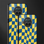 yellow blue trippy check pattern glass case for mi 10i image-2