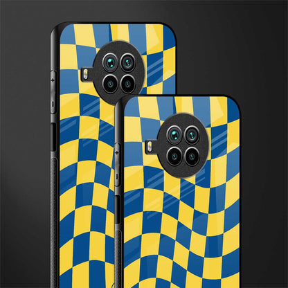 yellow blue trippy check pattern glass case for mi 10i image-2