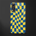 yellow blue trippy check pattern glass case for vivo y53s image