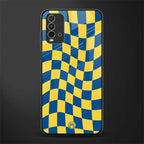 yellow blue trippy check pattern glass case for redmi 9 power image