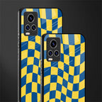 yellow blue trippy check pattern glass case for vivo v20 pro image-2