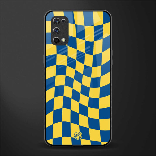 yellow blue trippy check pattern glass case for realme x7 pro image