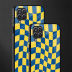 yellow blue trippy check pattern glass case for samsung galaxy a12 image-2
