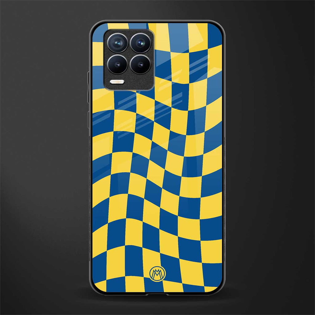 yellow blue trippy check pattern glass case for realme 8 pro image
