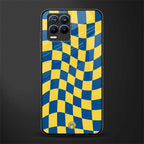 yellow blue trippy check pattern glass case for realme 8 pro image