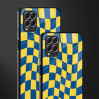yellow blue trippy check pattern glass case for samsung galaxy f62 image-2