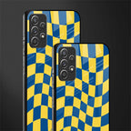 yellow blue trippy check pattern glass case for samsung galaxy a72 image-2