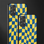 yellow blue trippy check pattern glass case for samsung galaxy a32 4g image-2