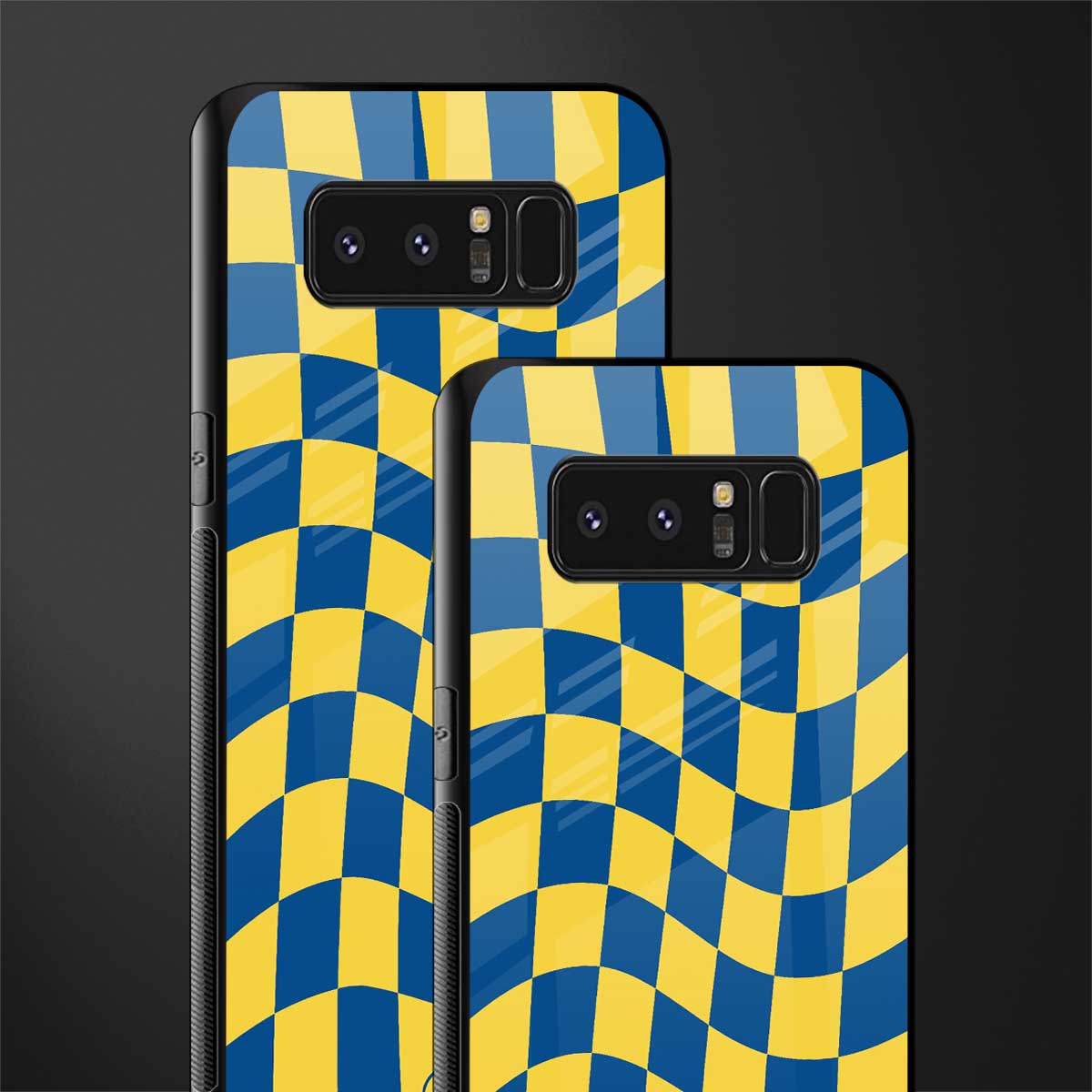 yellow blue trippy check pattern glass case for samsung galaxy note 8 image-2