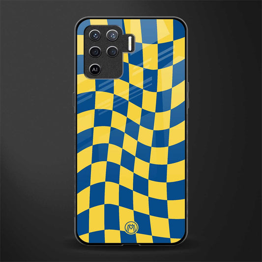 yellow blue trippy check pattern glass case for oppo f19 pro image