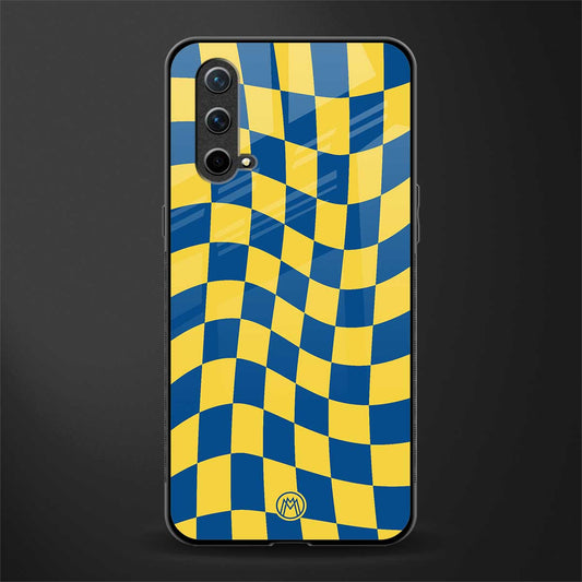 yellow blue trippy check pattern glass case for oneplus nord ce 5g image
