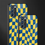 yellow blue trippy check pattern glass case for oppo reno6 5g image-2