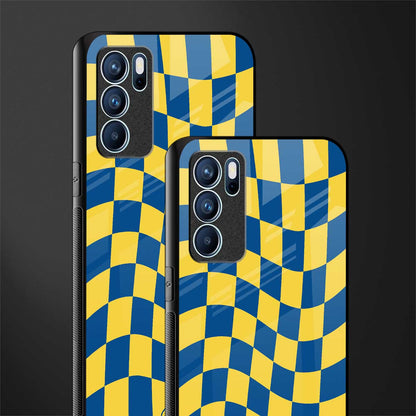 yellow blue trippy check pattern glass case for oppo reno6 5g image-2