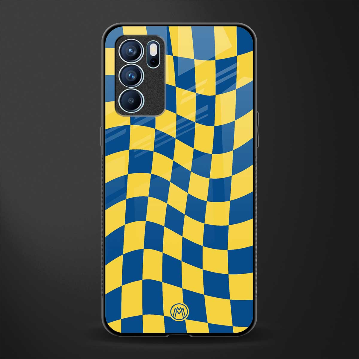 yellow blue trippy check pattern glass case for oppo reno6 pro 5g image