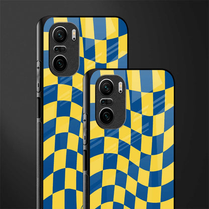 yellow blue trippy check pattern glass case for mi 11x 5g image-2