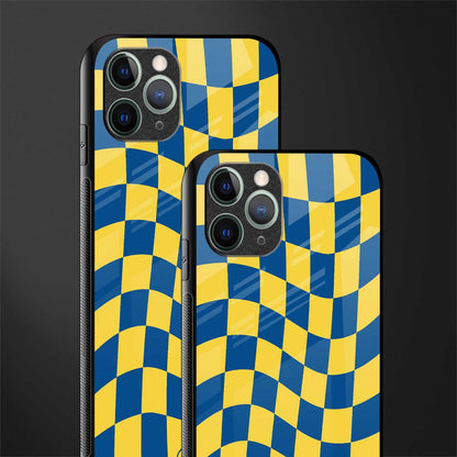 yellow blue trippy check pattern glass case for iphone 11 pro image-2