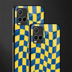 yellow blue trippy check pattern glass case for vivo y21s image-2