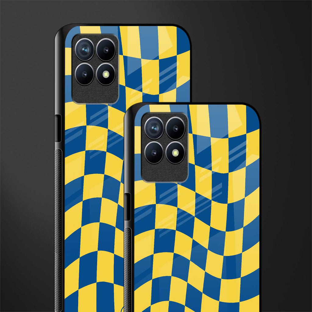 yellow blue trippy check pattern glass case for realme 8i image-2