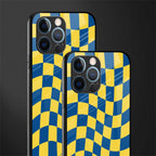 yellow blue trippy check pattern glass case for iphone 12 pro image-2