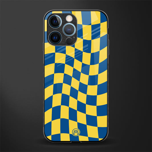 yellow blue trippy check pattern glass case for iphone 12 pro image