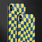 yellow blue trippy check pattern glass case for iphone xs max image-2