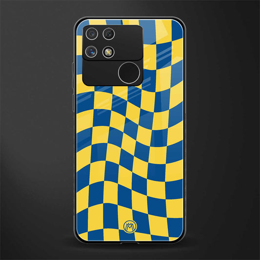 yellow blue trippy check pattern back phone cover | glass case for realme narzo 50a