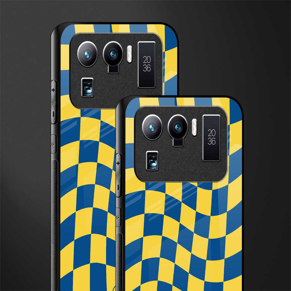 yellow blue trippy check pattern glass case for mi 11 ultra 5g image-2