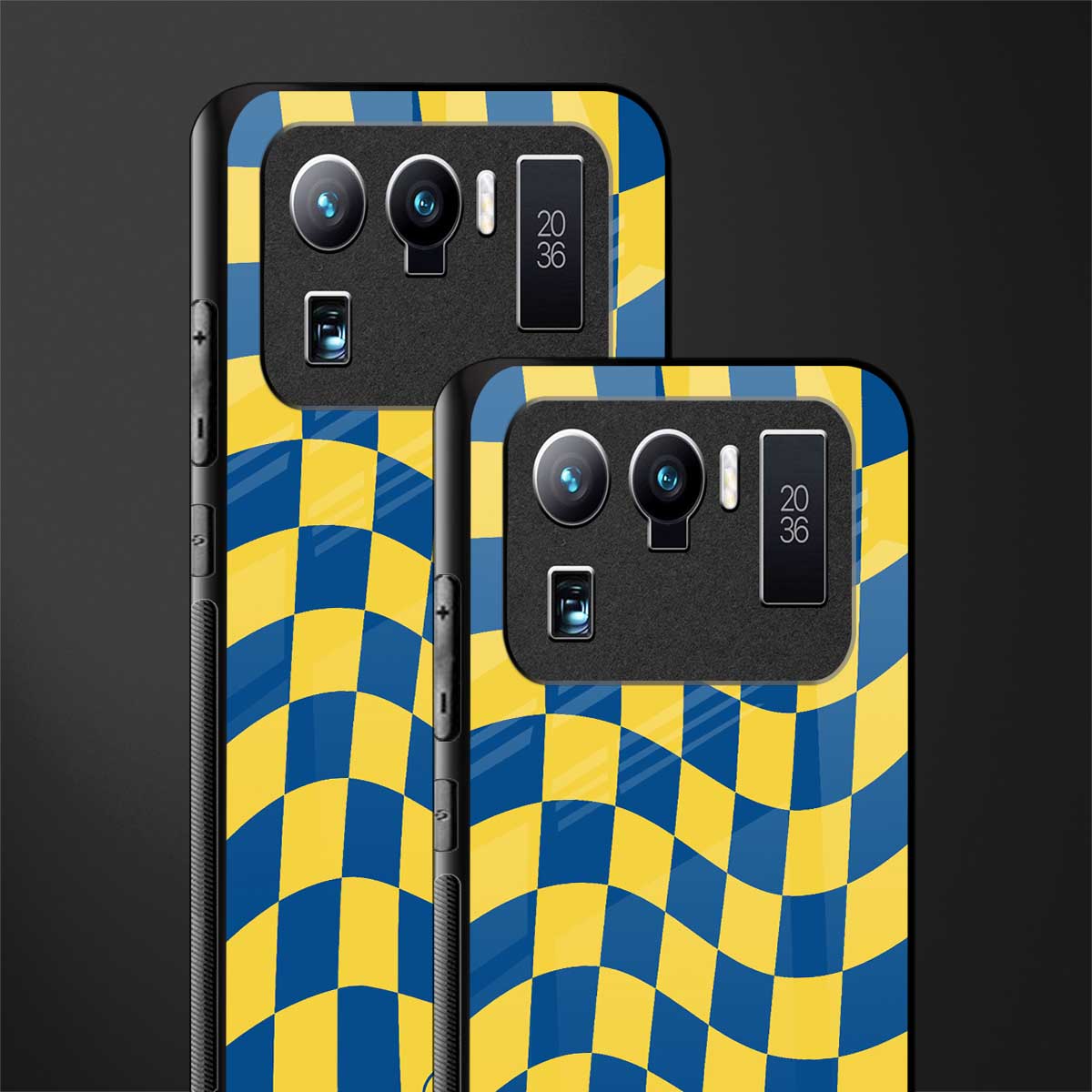 yellow blue trippy check pattern glass case for mi 11 ultra 5g image-2