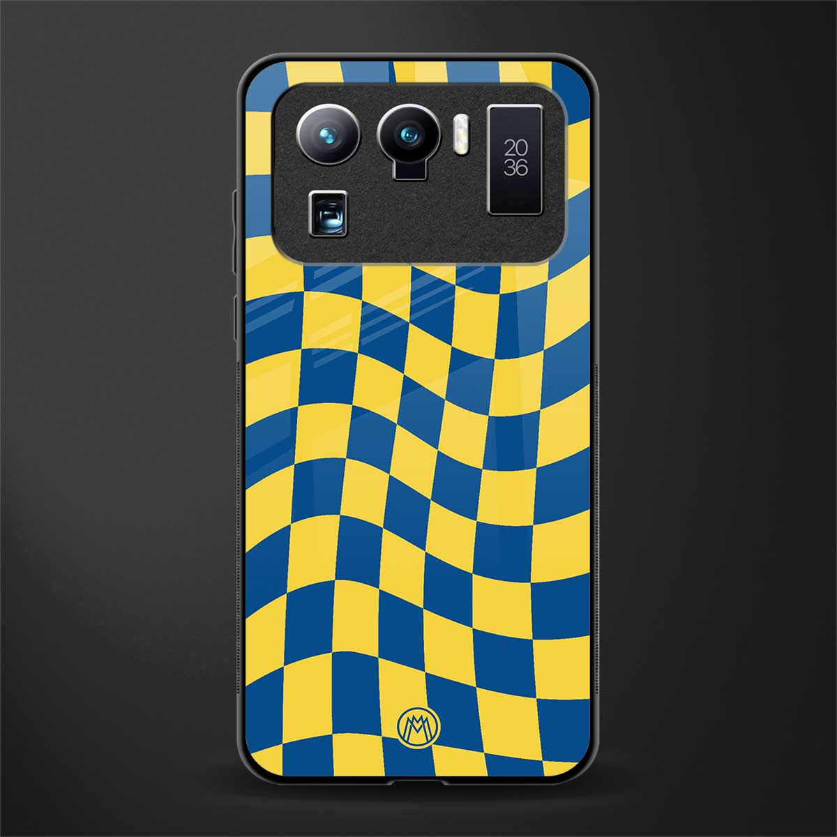 yellow blue trippy check pattern glass case for mi 11 ultra 5g image