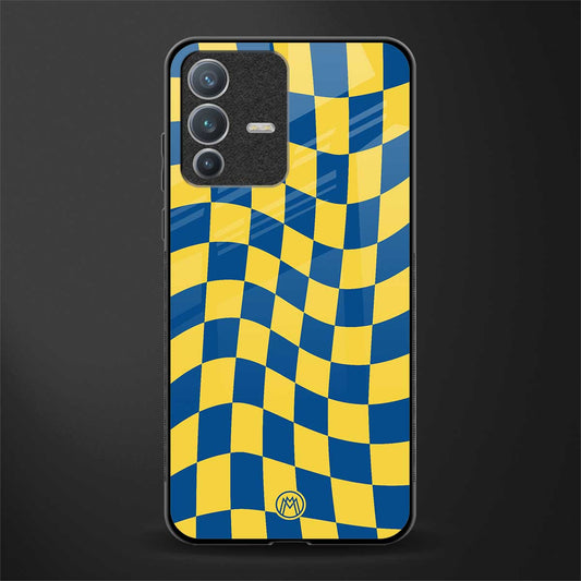 yellow blue trippy check pattern glass case for vivo v23 pro 5g image