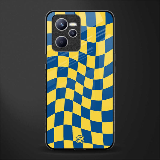 yellow blue trippy check pattern glass case for realme c35 image
